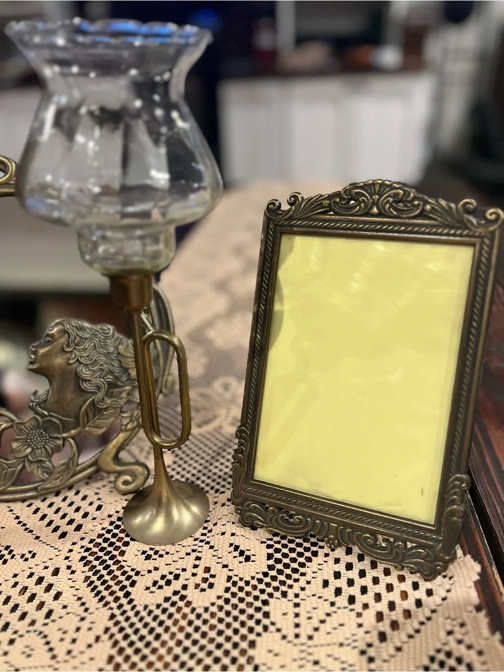 Antique-Style Brass Decorative Mirror with Floral Relief - Brass Finish